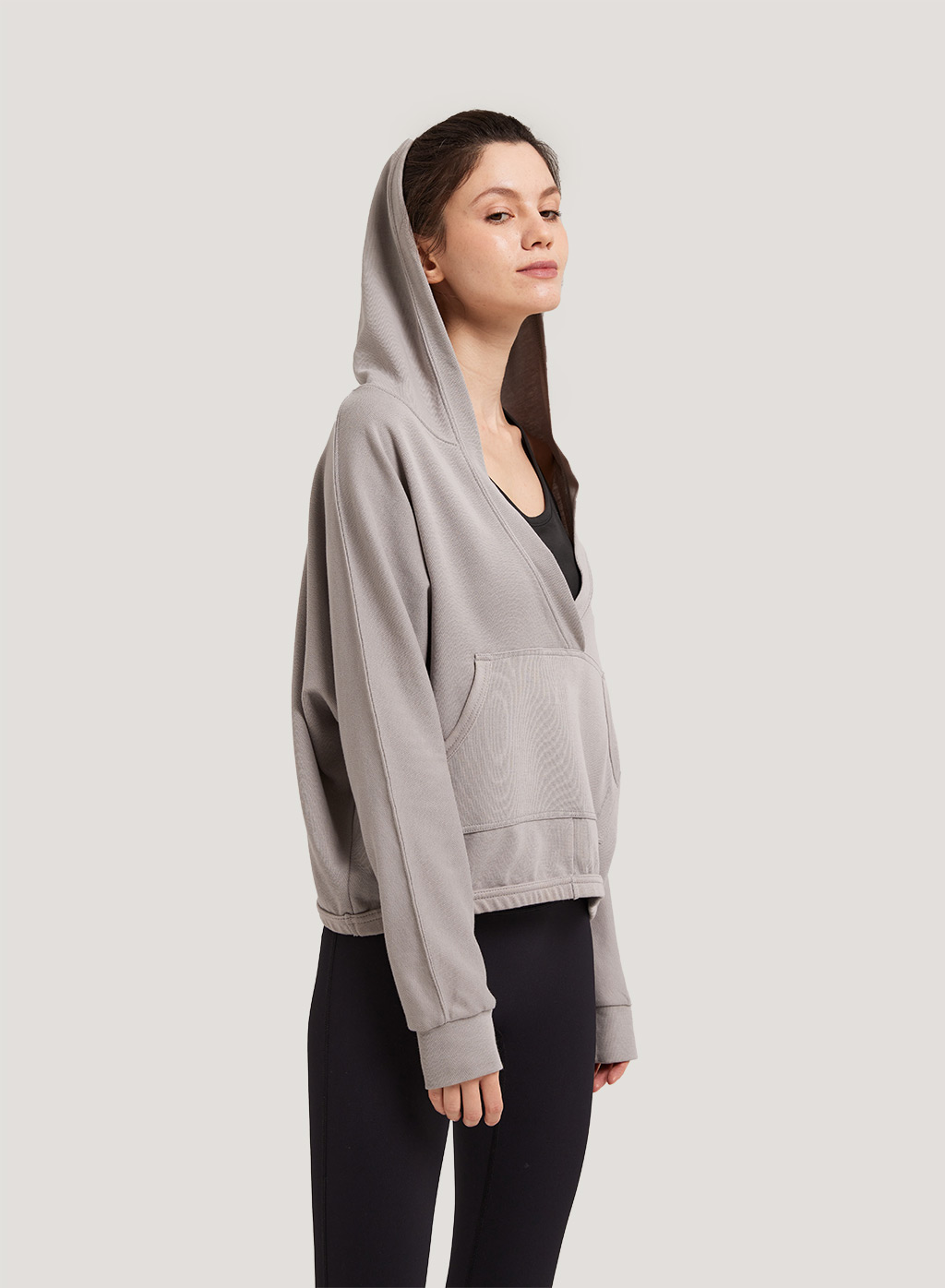Cropped V-neck Hoodie