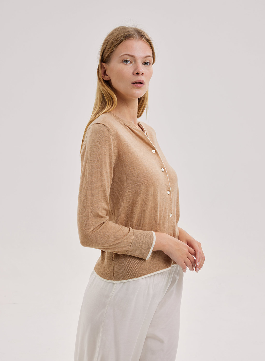 100% Wool Front Button Pullover Top
