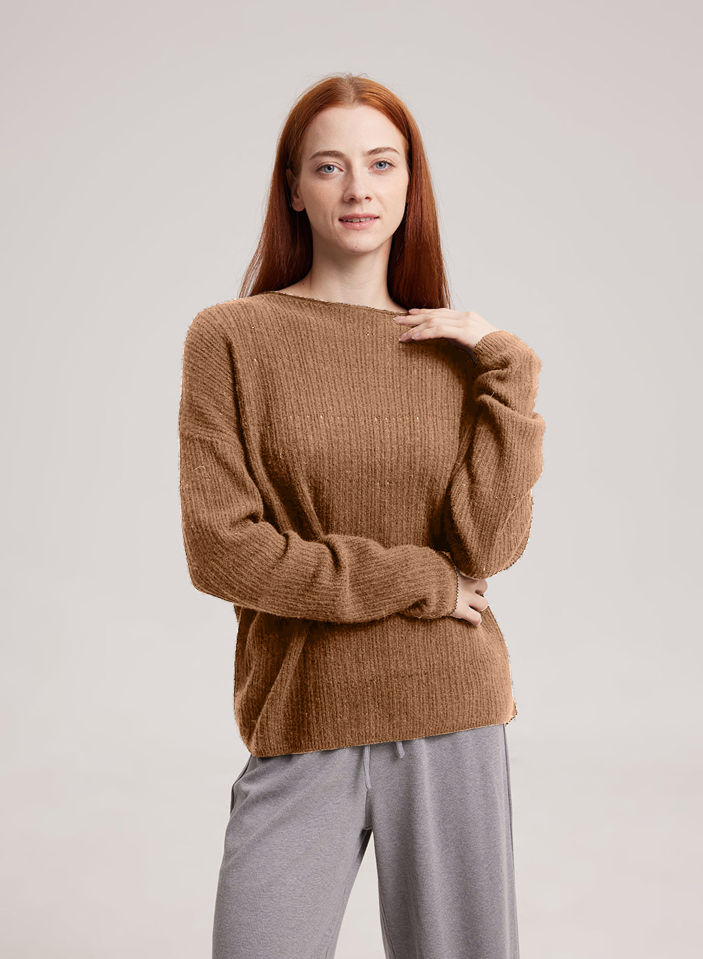 Camel Hair Hollow Knitted Sweater