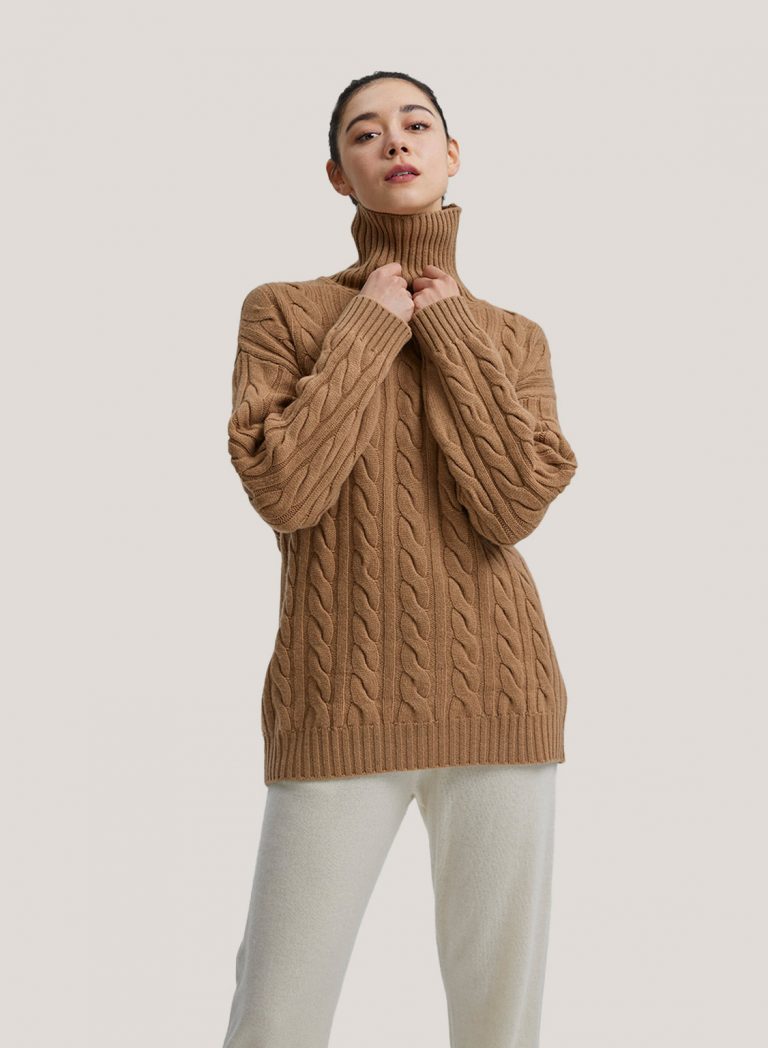Pure Wool Turtleneck Rib Knit Sweater