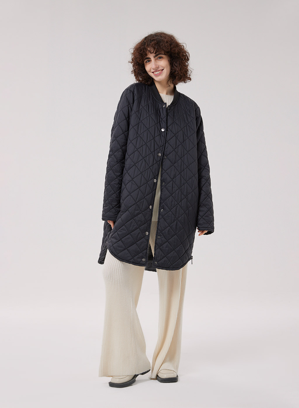 Solid Button Quilted Packable Coat