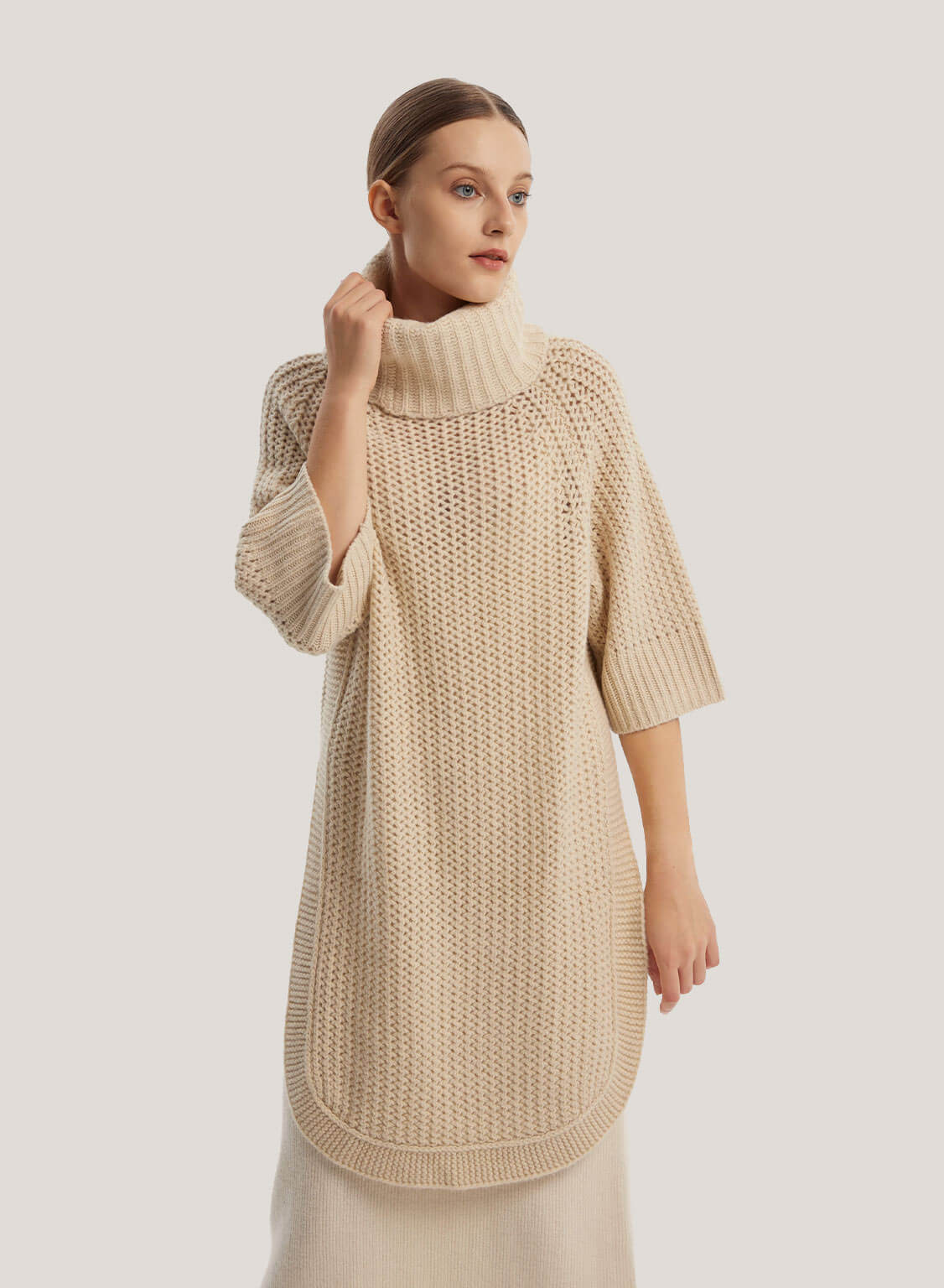 Yak Long-line Ribbed Roll Neck Pullover
