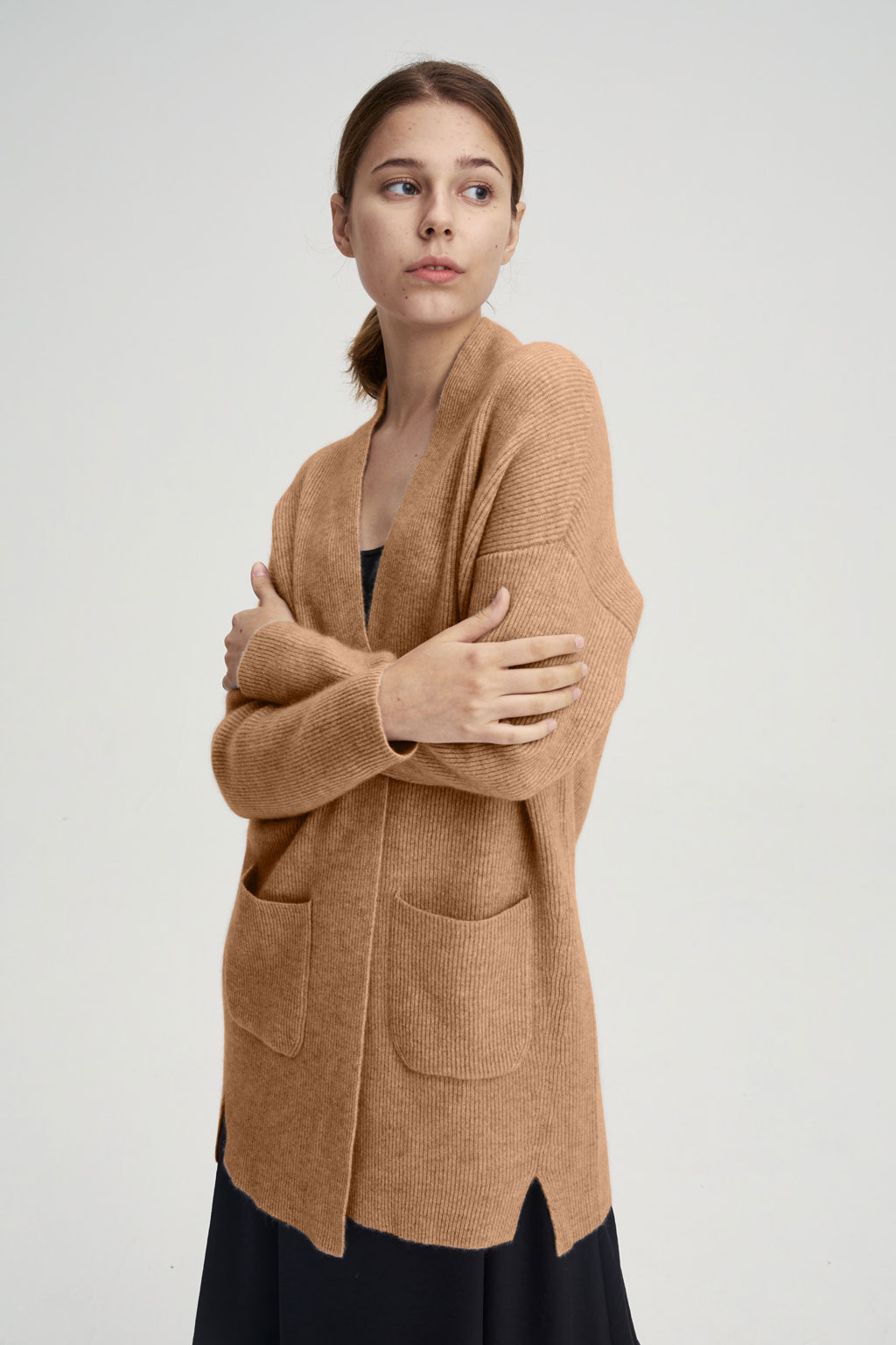 Open Front Camel Hair Cardigan