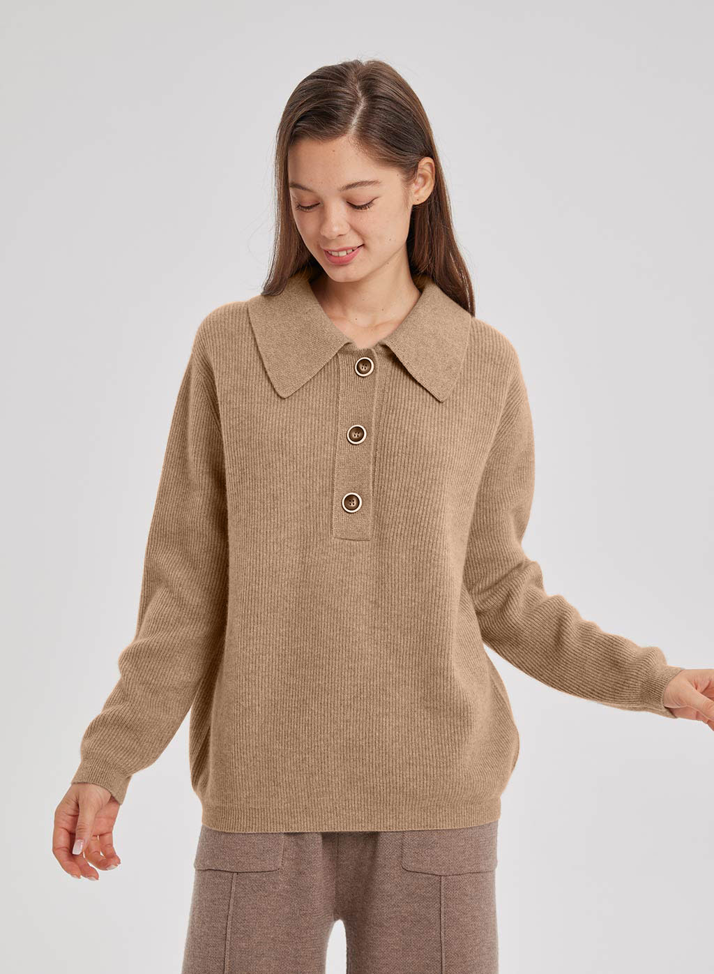 Collared Half Button Loose Sweater
