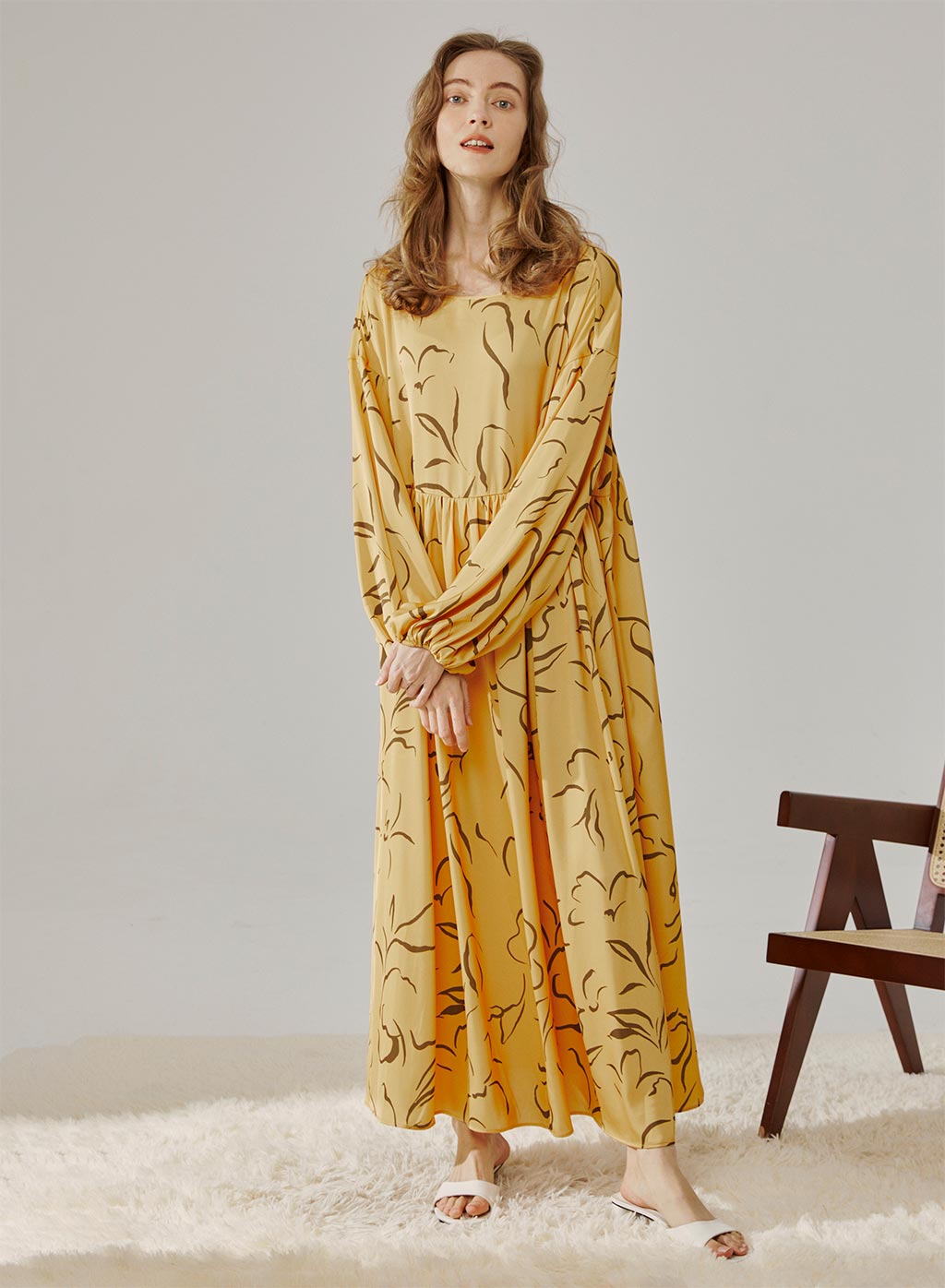 Nap Loungewear Art Print Maxi Dress In Yellow Track