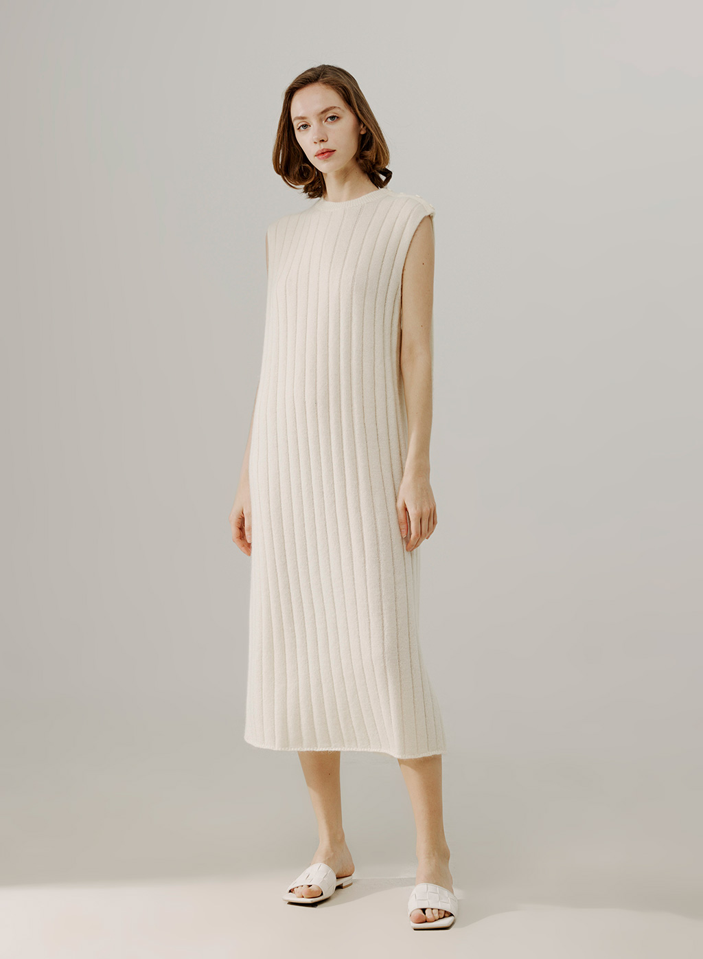 Nap Loungewear Sleeveless Mohair Knit Dress In Ecru White
