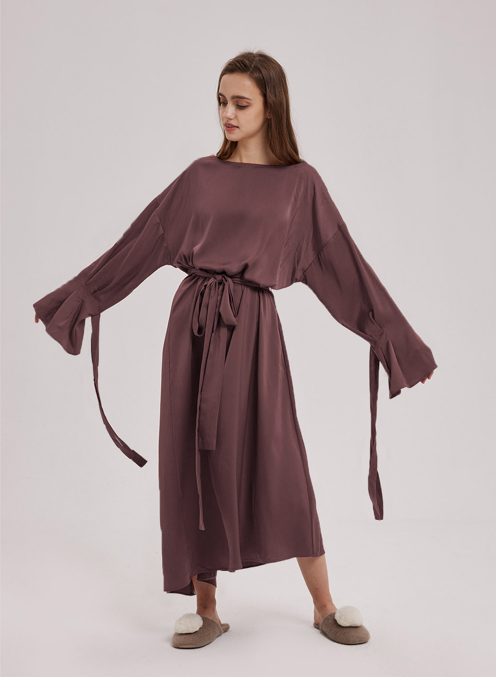 Nap Loungewear Drawstring-waist Midi Dress In Grape Purple